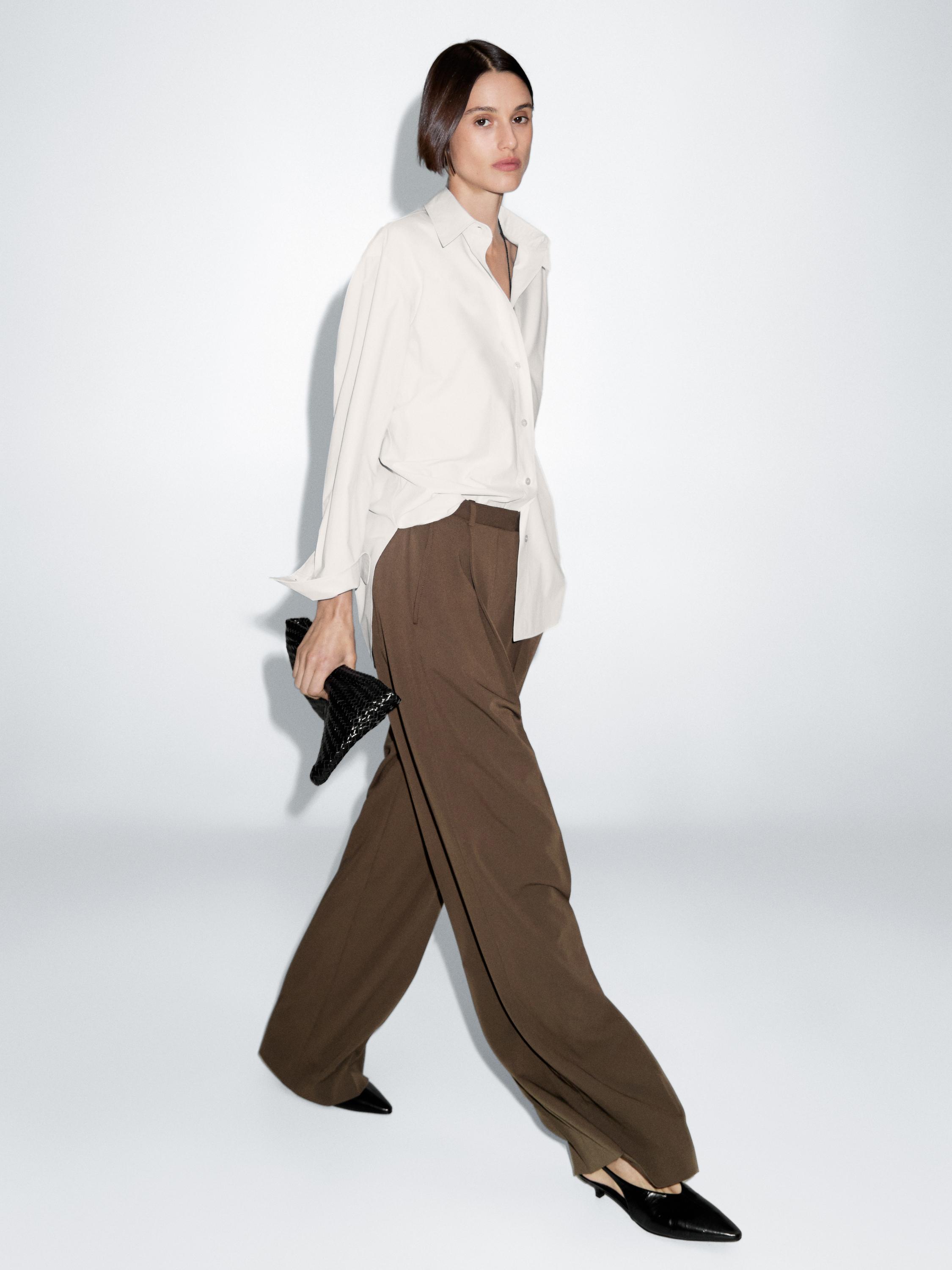 Darted wide-leg trousers